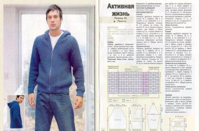 Male Cardigan with Hooded Knitting Needles, Schemes