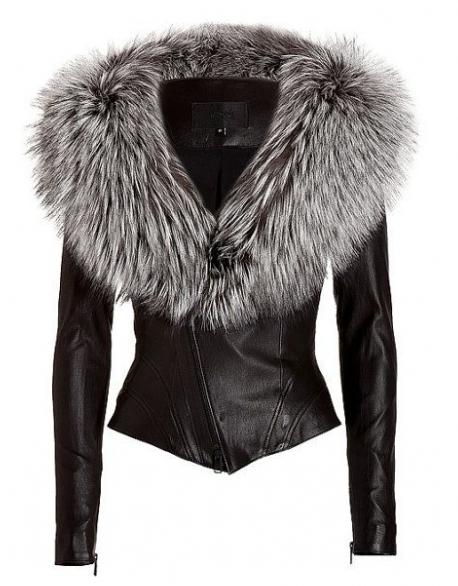 leather jacket with fox fur
