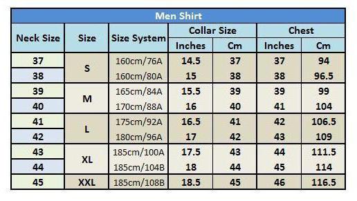 Table size shirts on the collar will always help to make the right choice